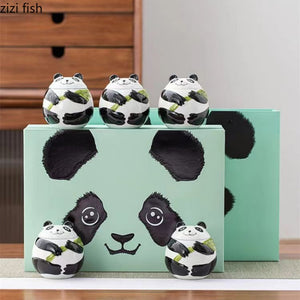 Panda Ceramic Tea Tin Sealed Tank Tea Box 5-piece Set Gift Box Storage Tank Candy Jar Tea Container Tea Organizer Tea Caddy acacuss