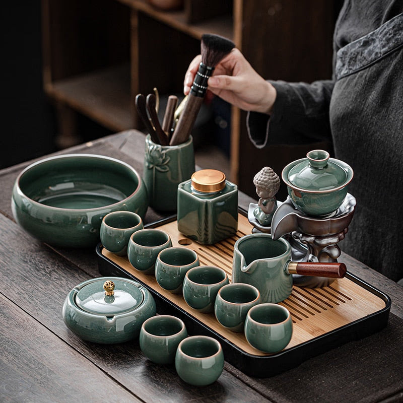 Porzellan Chinesische Zeremonie Tee-Set Schüssel Zubehör Paar 6 Person – acacuss