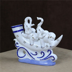 Porcelain Voyage Elephant Sculpture Ceramic Adventure Couple Elephant Statue Room Decor Ivory Gift Craft Accessories Furnishing acacuss