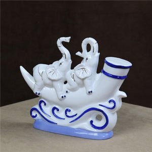 Porcelain Voyage Elephant Sculpture Ceramic Adventure Couple Elephant Statue Room Decor Ivory Gift Craft Accessories Furnishing acacuss