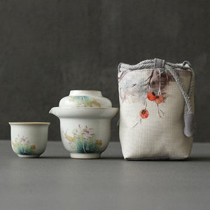 Portable Ceramics Tea Pot and Cup Set Chinese Tea Infuser Customized Tea Ceremony Supplies Travel Tea Set A Pot of Two Cups acacuss