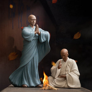 Purple Sand Zen Little Monk Buddhist Shami Meditation Sculpture Ceramic Figurines Tearoom Desktop Decoration Accessories Gift acacuss
