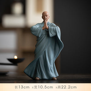 Purple Sand Zen Little Monk Buddhist Shami Meditation Sculpture Ceramic Figurines Tearoom Desktop Decoration Accessories Gift acacuss