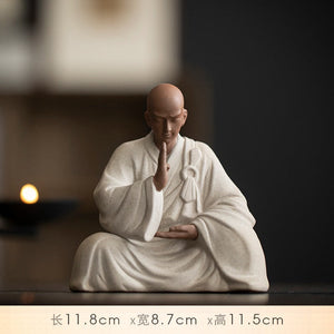 Purple Sand Zen Little Monk Buddhist Shami Meditation Sculpture Ceramic Figurines Tearoom Desktop Decoration Accessories Gift acacuss