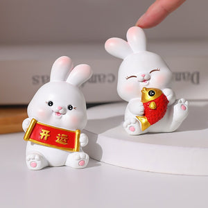 2023 Rabbit ornament Chinese New Year Kawaii Desktop Ornament Creative Resin Cake Decoration Children's Rabbit Zodiac Gift Give acacuss