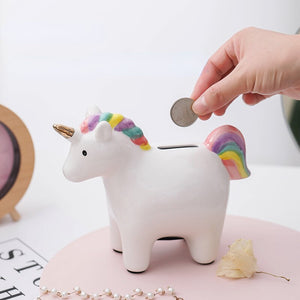 Rainbow Unicorn piggy bank Unicorn horse Ceramic crafts Decoration Children's home desk office decoration children's gifts acacuss