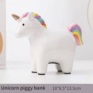 Rainbow Unicorn piggy bank Unicorn horse Ceramic crafts Decoration Children's home desk office decoration children's gifts acacuss