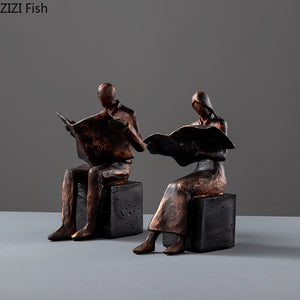 Reader Sculpture Book Stand Bookend Abstract Character Resins Statue Desk Decoration Figures Statuette Nordic Home Decor acacuss