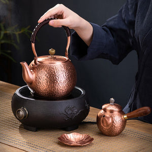 Red Copper Teapot Chinese Tea Ceremony Handmade Pure Tea Kung Fu Tea Copper Teawear Retro Keep In Good Health Tea Kettle acacuss