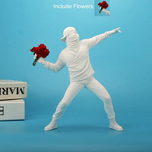 Resin Banksy Sculptures Flower Thrower Statue Bomber Home Decoration Desk Accessories Collectible Figurine Decorative Interior acacuss