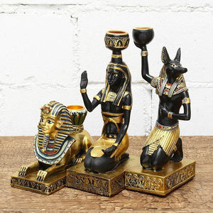 Resin Figurines Candleholder Retro Ancient Egyptian Goddess Sphinx Anubis Shape Candlestick Crafts Home Decorative Ornaments acacuss