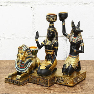 Resin Figurines Candleholder Retro Ancient Egyptian Goddess Sphinx Anubis Shape Candlestick Crafts Home Decorative Ornaments acacuss