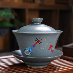 Retro Ceramic Gaiwan Wood-fired Ancient Pottery Tea Bowl Pipa Deer Pattern Tea Cup Kungfu Teaware Kitchen Drinking Tool 190ml acacuss