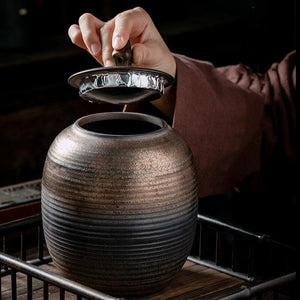 ACACUSS Retro Ceramic Large Tea Containers Pot Sealed Storage Tank for Tea & Coffee | Retro Stoneware | Ceramic Airtight pot Gong Fu - ACACUSS