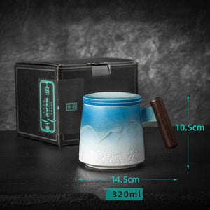 Retro Coffee Mug Cups Tea water separation filter tea cup with lid Chinese Teacup Teaware Water Cup Wooden Handle Business Gift - ACACUSS