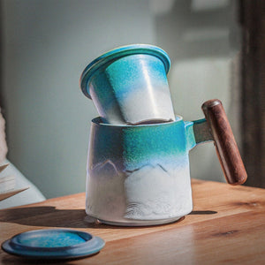 Retro Coffee Mug Cups Tea water separation filter tea cup with lid Chinese Teacup Teaware Water Cup Wooden Handle Business Gift - ACACUSS