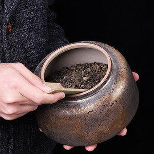 ACACUSS Ceramic Tea Caddy Retro Gilt Sealed Household Moisture-proof | Gong Fu Can | Candy Can | Handmade Tea Ceremony Accessories - ACACUSS