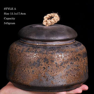 ACACUSS Ceramic Tea Caddy Retro Gilt Sealed Household Moisture-proof | Gong Fu Can | Candy Can | Handmade Tea Ceremony Accessories - ACACUSS
