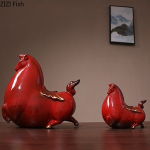 Retro Red Horse Porcelain Statue Desk Ornaments Horse Ceramic Sculpture Living Room Decoration Crafts Vintage Home Decor acacuss