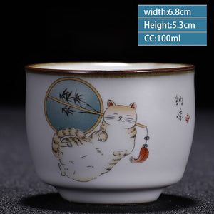 Retro Ru Kiln Ceramic Teacup Coffee Cup Handmade Tea Bowl Chinese Tea Set Accessories Master Teacup Drinkware Supplies 100ml acacuss