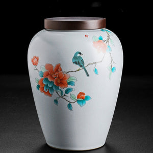 Rhododendron Bird Ceramic Tea Caddy Metal/wood Cover Sealed Jar Storage Tank Tea Container Food Storage Box Decoration Candy Jar acacuss