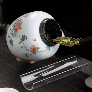 Rhododendron Bird Ceramic Tea Caddy Metal/wood Cover Sealed Jar Storage Tank Tea Container Food Storage Box Decoration Candy Jar acacuss