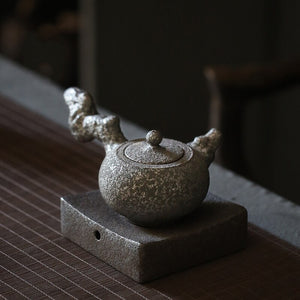 Rust-glazed ceramic teapot with 2 teacups and holder chinese teaset japanese tea set drinkware acacuss