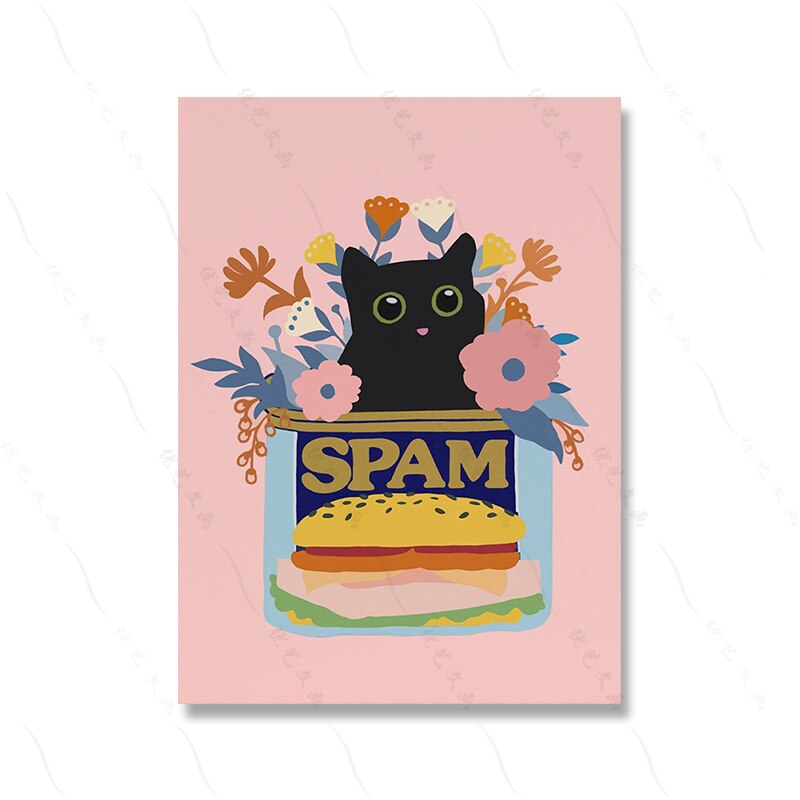 Koreanisches Essen Straße Kimchee Poster Druck Moderne schwarze Katze Picknick Küche Wand Kunst Leinwand Malerei Dekor Zuhause Ostern Kinderzimmer