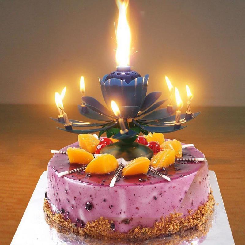 Rotierende Lotus-Geburtstagskerze, Lotus-Kerze, singende, kerzenbetriebene, drehende Kuchendekoration, wiederverwendbare Geburtstagskerze für Heimdekoration
