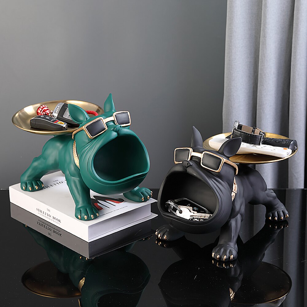 Hundestatue aus Kunstharz, Wohnzimmer-Dekoration, Hundeskulptur, Tischtablett, Ornamente, französische Bulldogge, Figur für Zuhause, Inneneinrichtung, Schreibtischdekoration