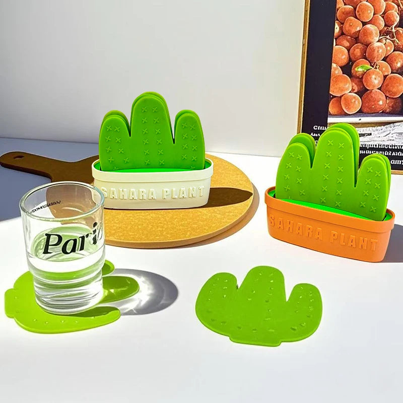 6 Pcs Cactus Coaster with Flowerpot Holder Creative Cactus Coaster Novelty Coaster Suitable Kitchen Coffee Desktophome Decoratio