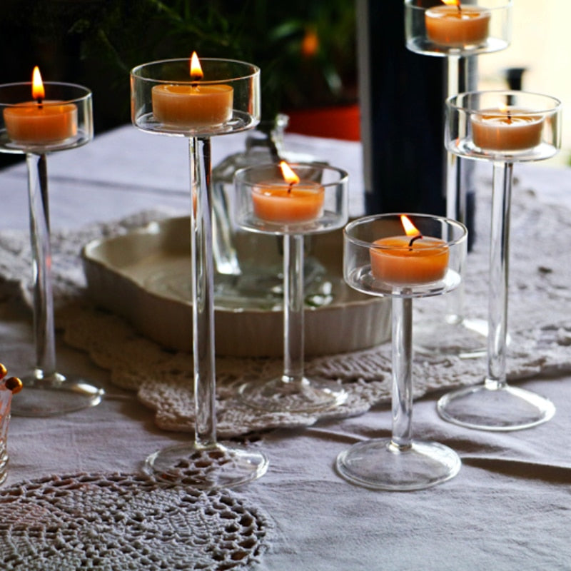Glas-Kerzenhalter-Set, Teelichthalter, Heimdekoration, Hochzeit, Tischdekoration, Kristallhalter, Tischdekoration für den Esstisch