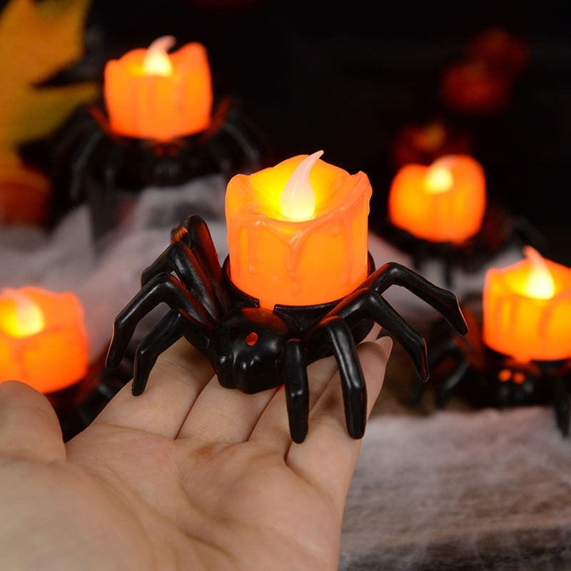 Halloween-Dekorationen, LED-Kerzenlicht, Kunststoff-Spinnen-Kürbis-Lampe für Zuhause, Bar, Spukhaus, Halloween-Party-Dekoration, Horror-Requisiten