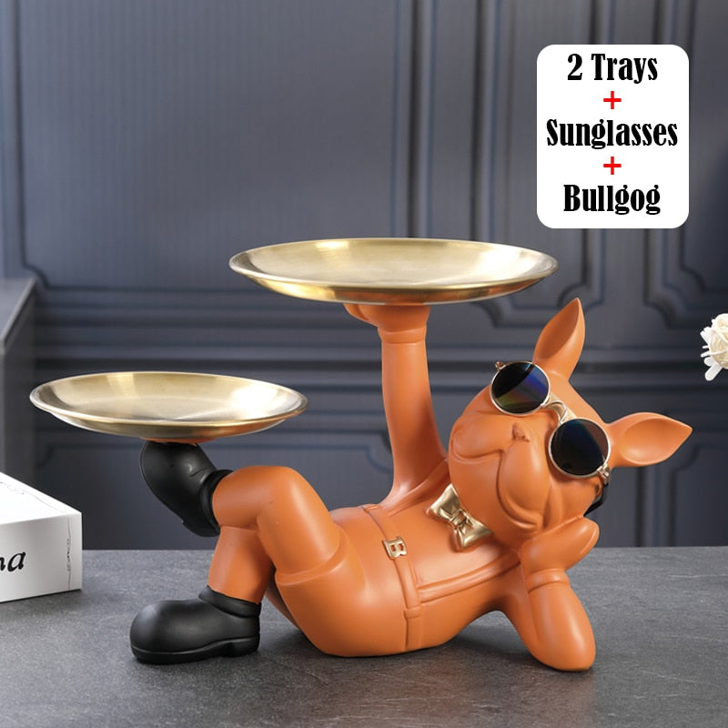Hundestatue aus Kunstharz, Wohnzimmer-Dekoration, Hundeskulptur, Tischtablett, Ornamente, französische Bulldogge, Figur für Zuhause, Inneneinrichtung, Schreibtischdekoration
