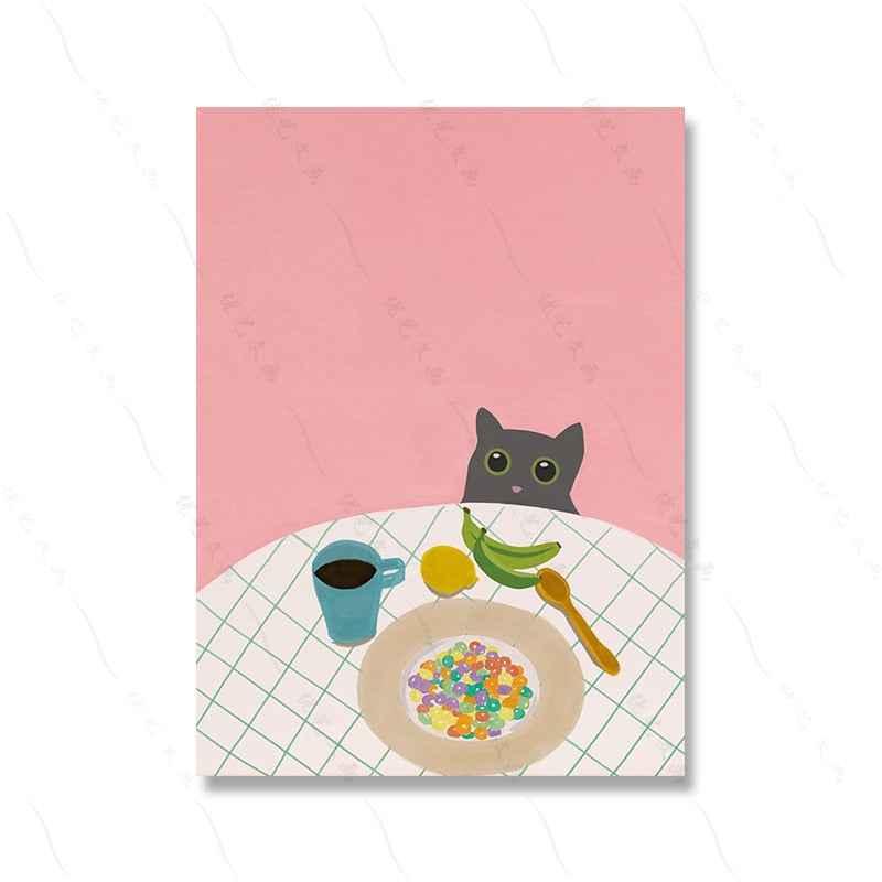 Koreanisches Essen Straße Kimchee Poster Druck Moderne schwarze Katze Picknick Küche Wand Kunst Leinwand Malerei Dekor Zuhause Ostern Kinderzimmer