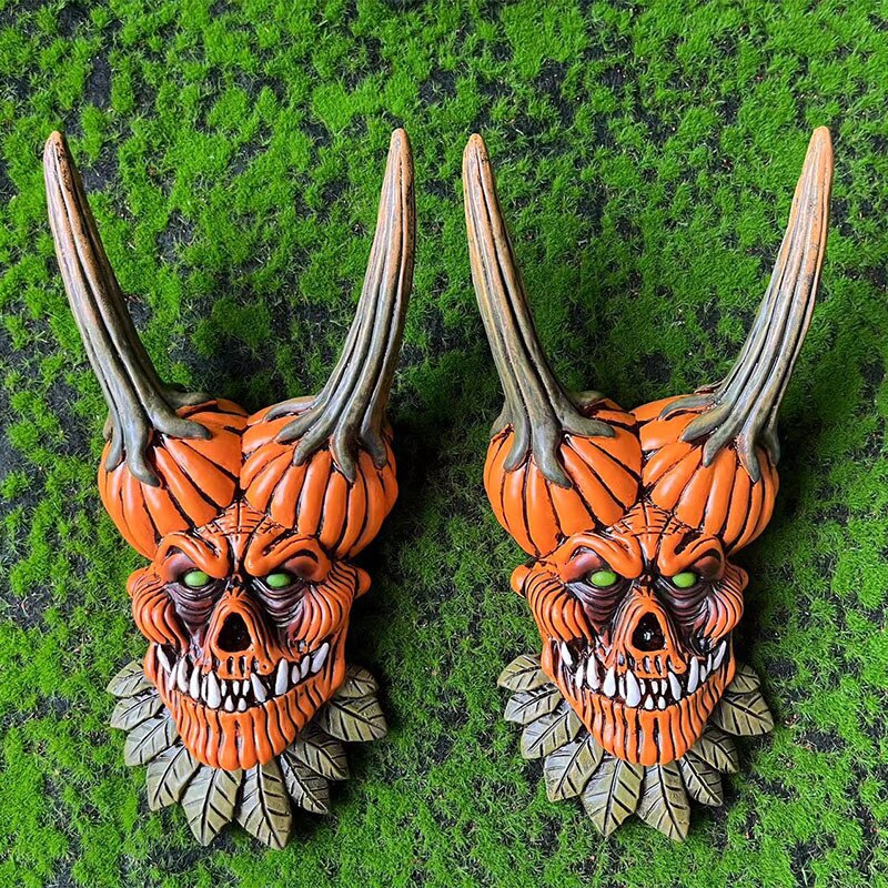 Figuras decorativas de la cara fantasma de calabaza Cosplay Ojos luminosos de resina Estatua de terror de resina Craft Ornament Decoración de Halloween