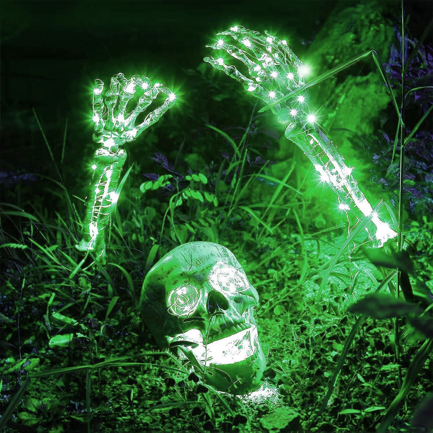 Halloween-LED-Skelett-Pfahl-Dekoration, gruselige Skelette mit Lichtern, Groundbreaker, Hof, Friedhof, Dekoration, realistischer gruseliger Totenkopf