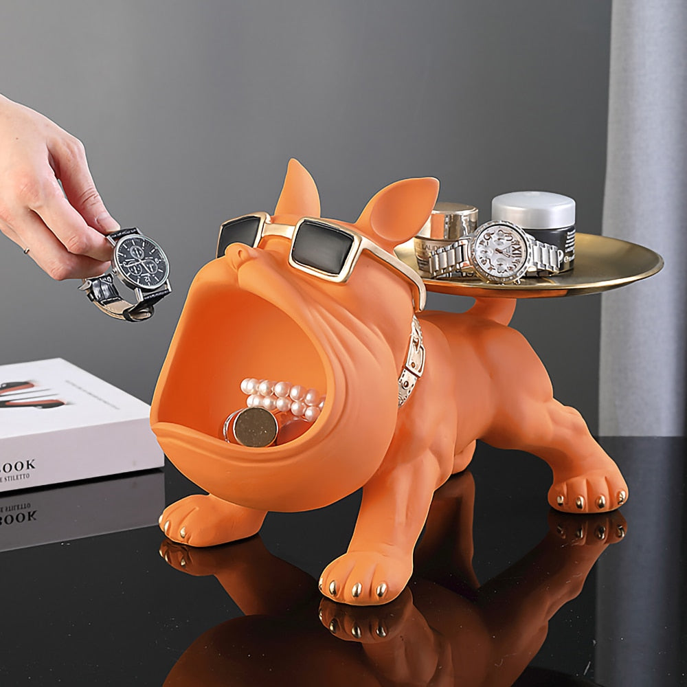Hundestatue aus Kunstharz, Wohnzimmer-Dekoration, Hundeskulptur, Tischtablett, Ornamente, französische Bulldogge, Figur für Zuhause, Inneneinrichtung, Schreibtischdekoration
