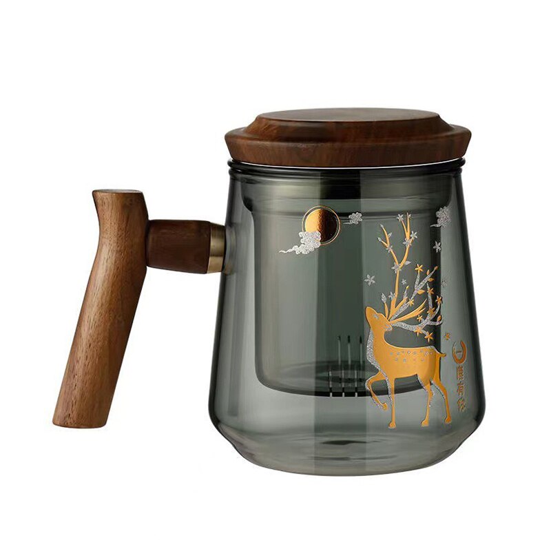 Hochwertiger, hitzebeständiger Glasbecher, Teewassertrennung, Teetasse, Kung-Fu-Teeset, Filter-Wasserbecher mit Deckel, Filter, Büro-Teetasse
