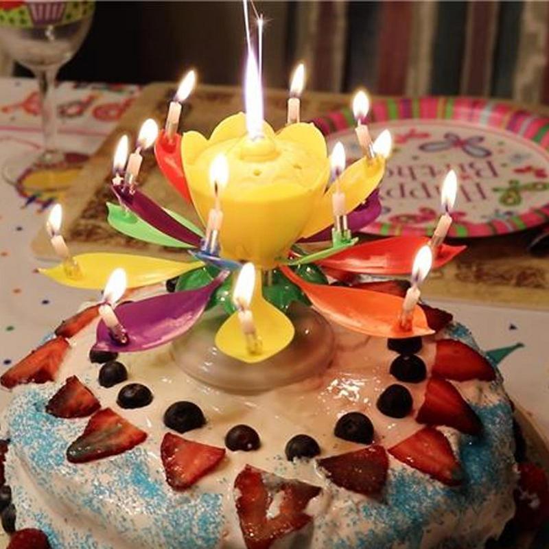 Rotierende Lotus-Geburtstagskerze, Lotus-Kerze, singende, kerzenbetriebene, drehende Kuchendekoration, wiederverwendbare Geburtstagskerze für Heimdekoration