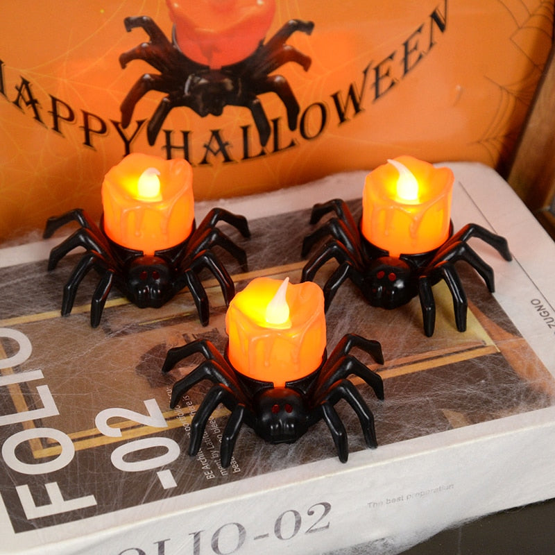 Halloween-Dekorationen, LED-Kerzenlicht, Kunststoff-Spinnen-Kürbis-Lampe für Zuhause, Bar, Spukhaus, Halloween-Party-Dekoration, Horror-Requisiten