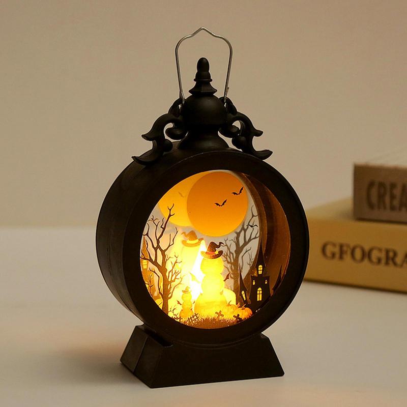 Halloween-Hexe-Kürbis-Laterne, tragbare LED-Vintage-Schlosslaterne für Tischdekoration, Fenster, Wände, Dekoration