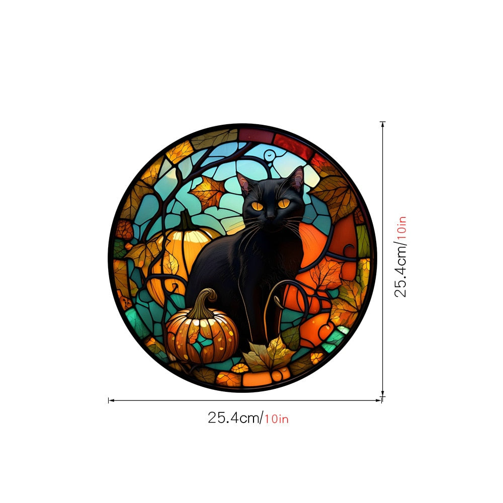 Halloween-Aufkleber, bunt, Horror-Schloss, Katze, statische PVC-Fensterglas-Aufkleber, kleberfrei, dekorative Folie, Party-Heimdekoration