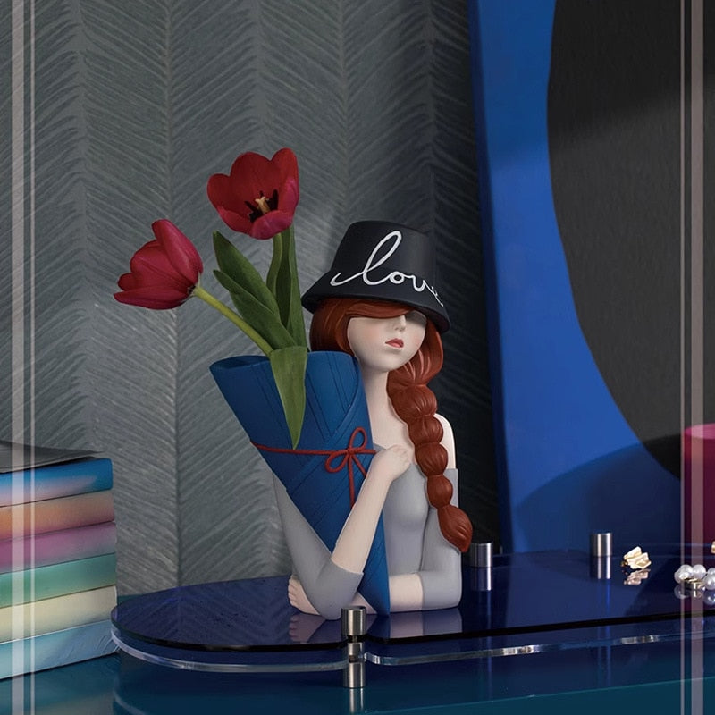 Mädchenstatuen für Zuhause, Vasen-Tischdekoration, Bürodekoration, Figuren für TV-Schränke, Blumenarrangements, Blumenaccessoires