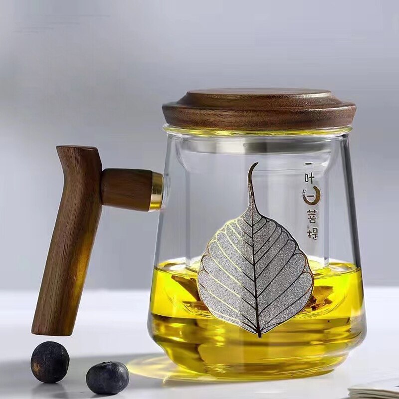 Hochwertiger, hitzebeständiger Glasbecher, Teewassertrennung, Teetasse, Kung-Fu-Teeset, Filter-Wasserbecher mit Deckel, Filter, Büro-Teetasse