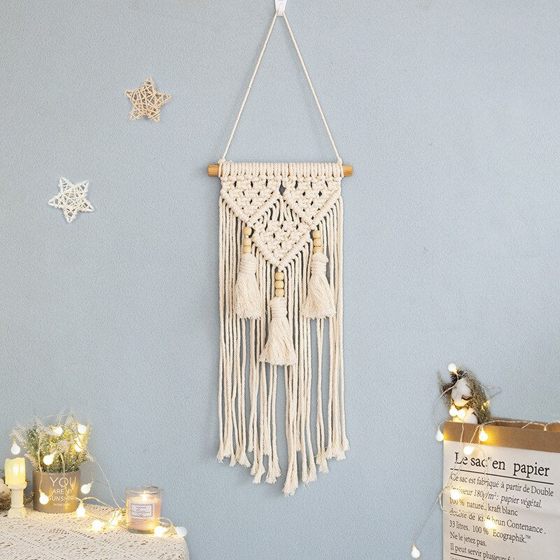 Makramee-Traumfänger, großer Wandbehang, Heimdekoration, Traumfänger, Baumwollseil, Quaste, gewebt, böhmische Wandbehang, Raumdekoration