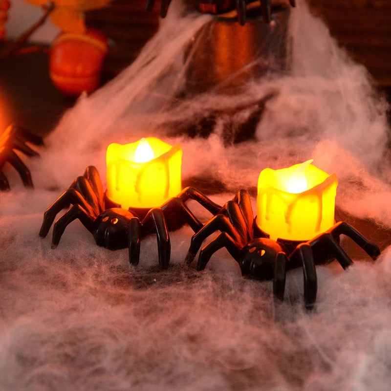 Halloween-Dekorationen, LED-Kerzenlicht, Kunststoff-Spinnen-Kürbis-Lampe für Zuhause, Bar, Spukhaus, Halloween-Party-Dekoration, Horror-Requisiten