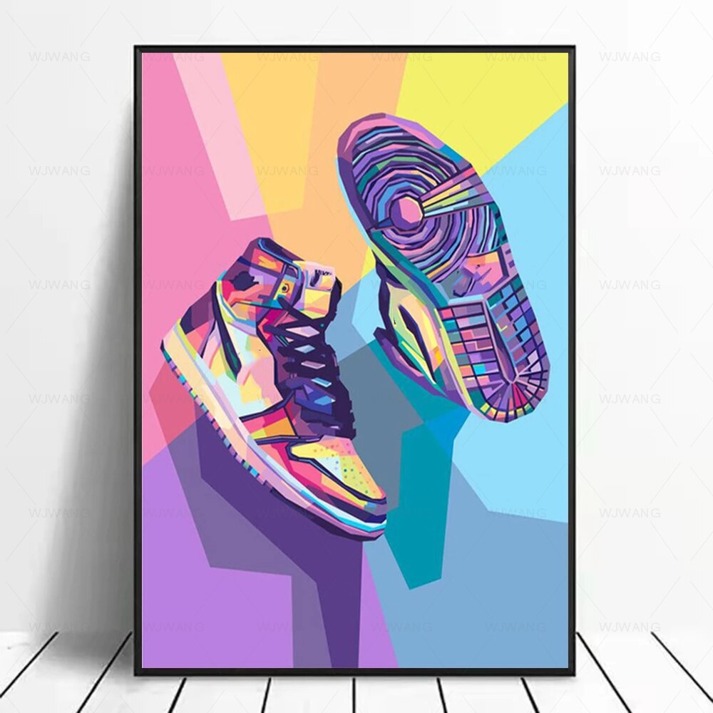 Straßen-Graffiti-Kunst, modische Turnschuhe, Poster, Leinwandgemälde und Drucke, moderne Wandkunst, Bilder für Wohnzimmer, Heimdekoration