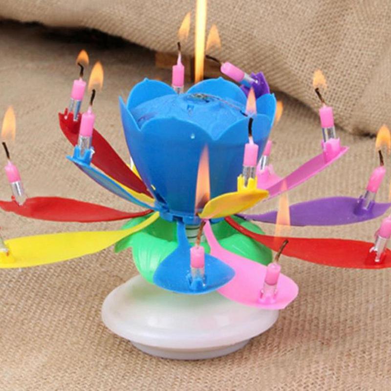 Rotierende Lotus-Geburtstagskerze, Lotus-Kerze, singende, kerzenbetriebene, drehende Kuchendekoration, wiederverwendbare Geburtstagskerze für Heimdekoration