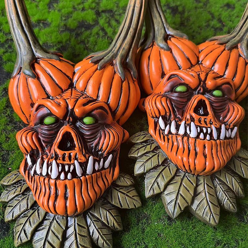 Figuras decorativas de la cara fantasma de calabaza Cosplay Ojos luminosos de resina Estatua de terror de resina Craft Ornament Decoración de Halloween